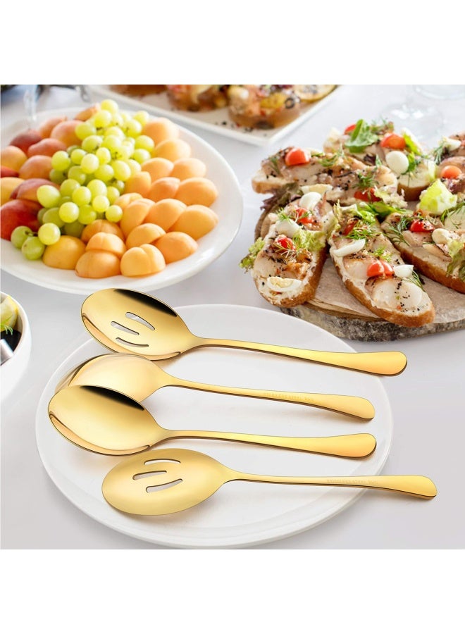 8 Piece Large Gold Serving Spoons Gold Slotted Serving Spoons 9.8Inch Stainless Steel Serving Utensils For Party Buffet Restaurant Banquet Dinner Catering Dishwasher Safe