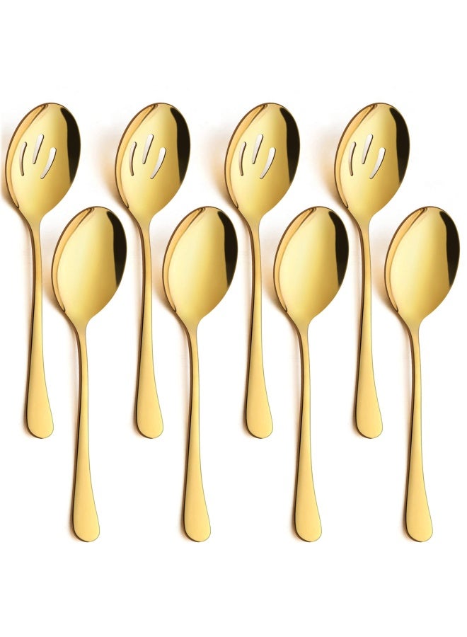 8 Piece Large Gold Serving Spoons Gold Slotted Serving Spoons 9.8Inch Stainless Steel Serving Utensils For Party Buffet Restaurant Banquet Dinner Catering Dishwasher Safe