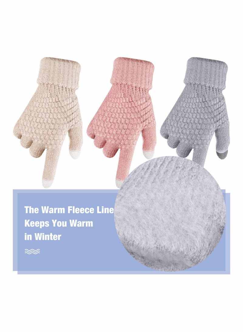 4 Pairs Women's Winter Touch Screen Gloves Warm Fleece Lined Knit Gloves Elastic Cuff Winter Texting Gloves