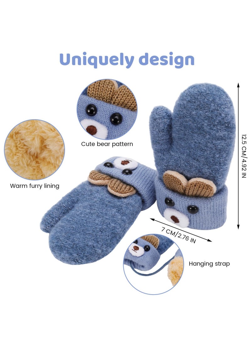 2 Pairs Kids Knitted Gloves, Magic Stretch Mittens Plush Lining Gloves Mittens Winter Warm Mittens Full Finger Gloves with String for 1-3 Years Old Boys Girls