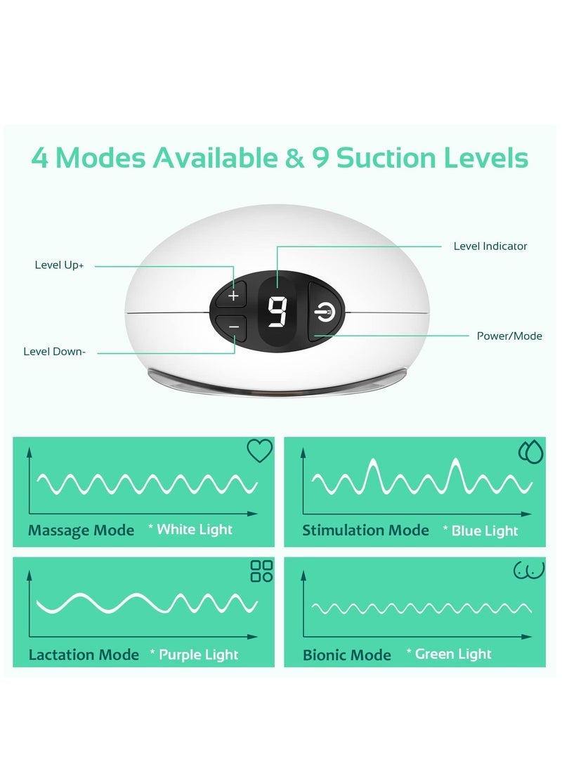 Wearable Breast Pump Hands Free, Portable Electric Double Breast Pump With 4 Modes And 9 Levels Adjustable Painless Strong Suction Power, LCD Display, Low Noise And Memory Function, 16-24mm, 1 Pack