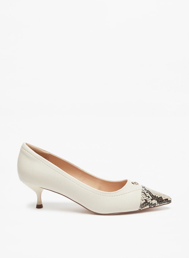 Women's Panelled Slip-On Pumps with Kitten Heels