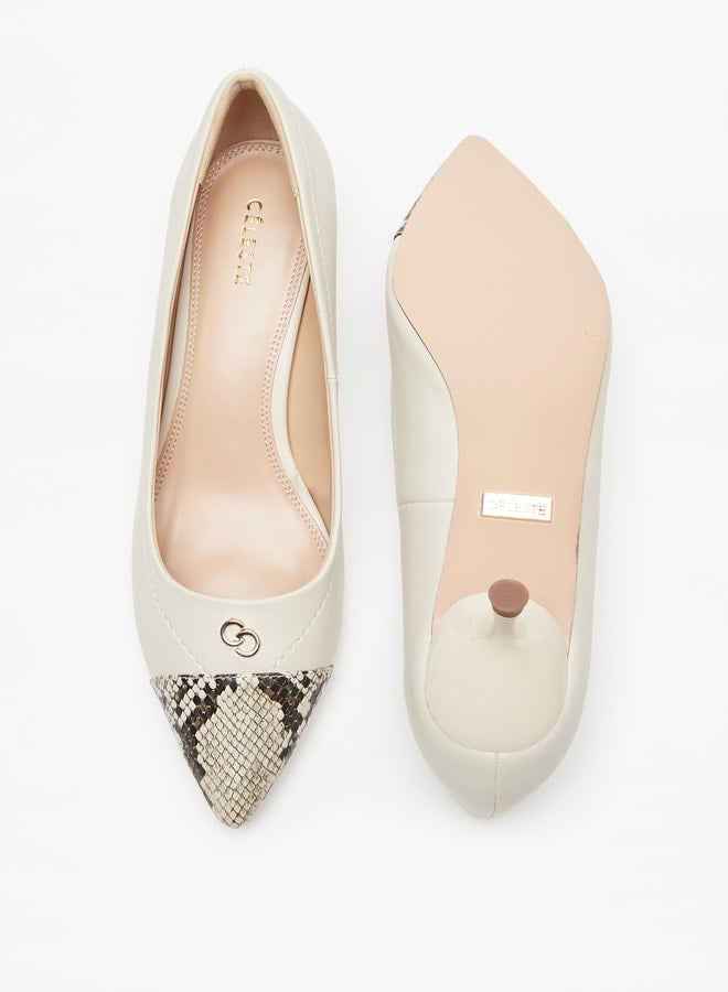 Women's Panelled Slip-On Pumps with Kitten Heels