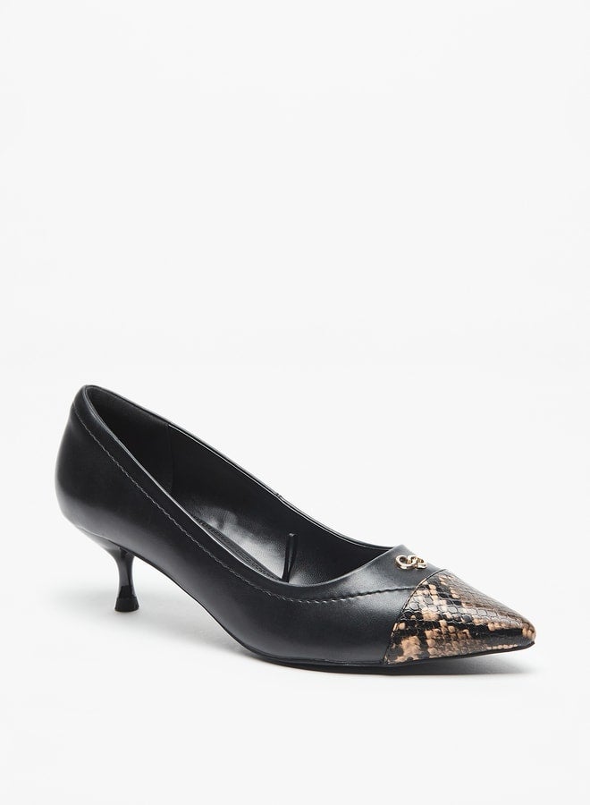 Women's Panelled Slip-On Pumps with Kitten Heels