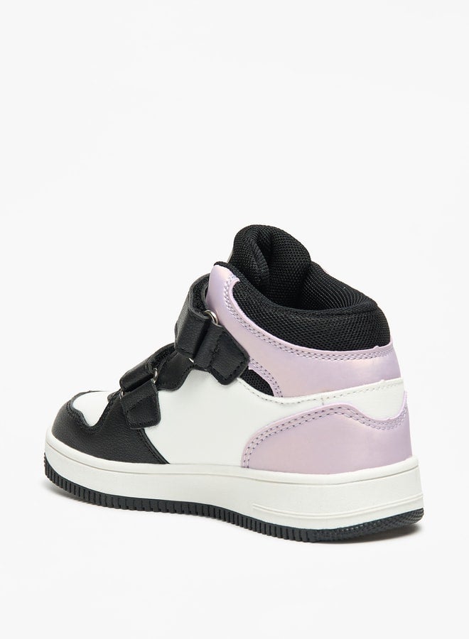 Girls' Panelled High Top Sneakers with Hook and Loop Closure