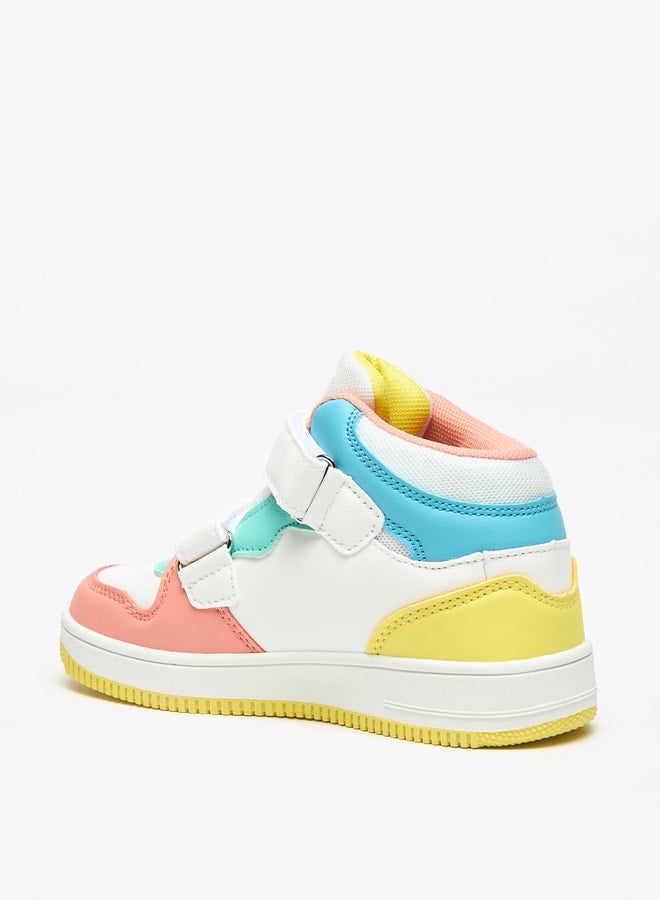 Girls' Panelled High Top Sneakers with Hook and Loop Closure