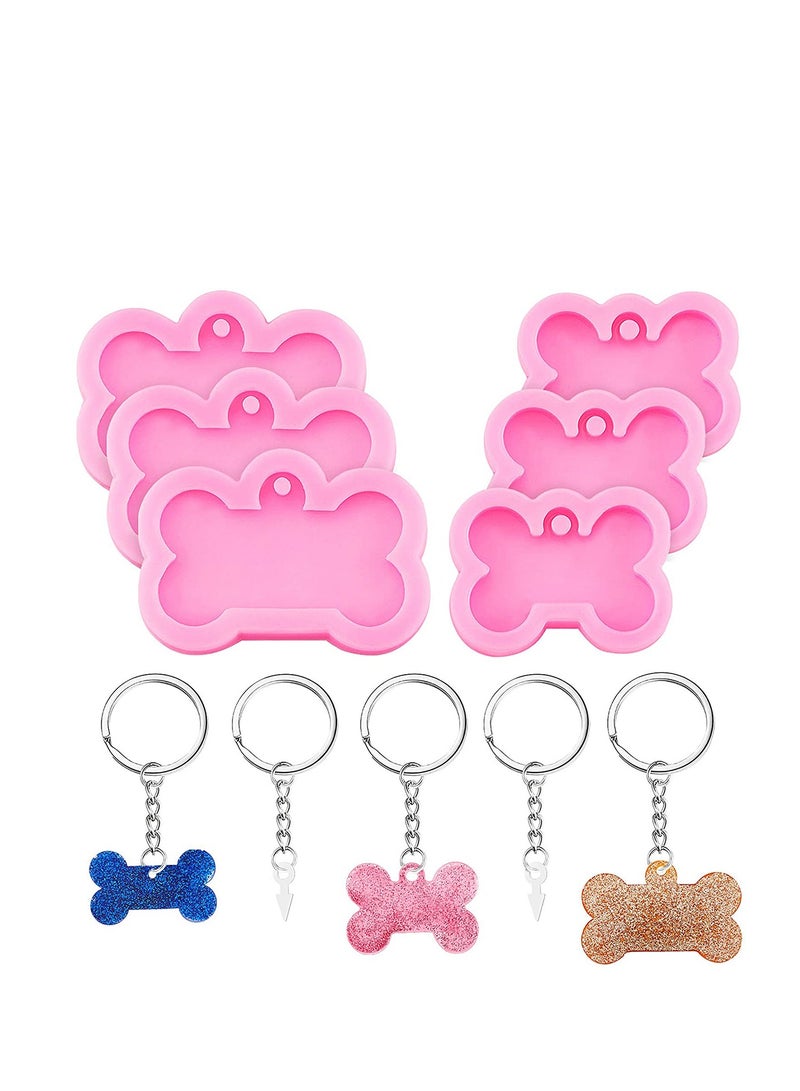 Silicone Mold Dog Bone Shaped, Silicone Dog Bone Keychain Pendant Clay Mold and 10 Pieces Key Rings for Kitchen or Homemade Crafts DIY, 2 Sizes 6 Pieces
