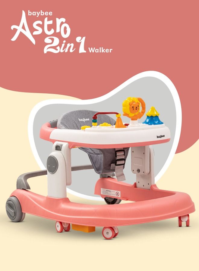 Astro 2 In 1 Baby Walker Round Kids Walker With 3 Adjustable Height Musical Toy Bar Baby Push Walker With Speed Adjustable Wheels Walker For Baby 6 To 24 Months Boys Girls Pink