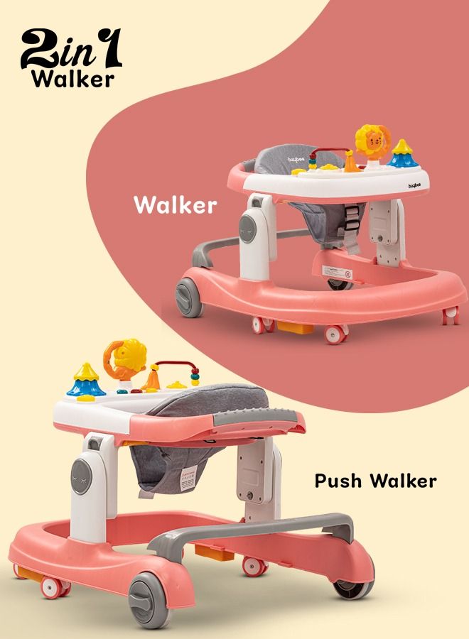 Astro 2 In 1 Baby Walker Round Kids Walker With 3 Adjustable Height Musical Toy Bar Baby Push Walker With Speed Adjustable Wheels Walker For Baby 6 To 24 Months Boys Girls Pink