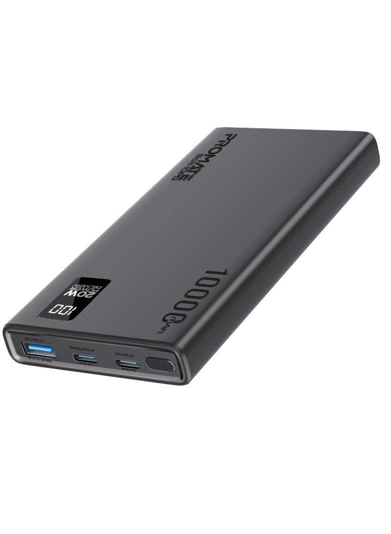 10000 mAh Ultra-Slim Power Bank With 20W USB-C Input/Output Port QC 3.0 Output Black