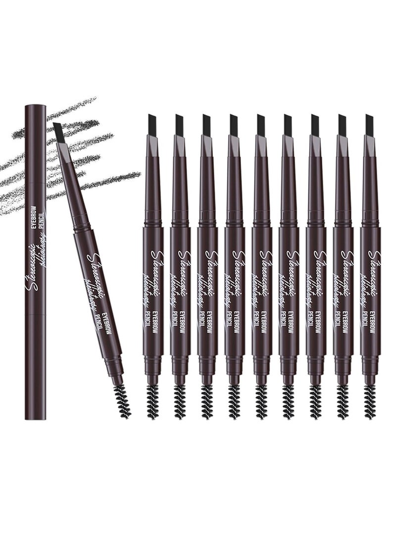 10 Pcs Black Eyebrow Pencil Set Retractable Eyebrow Pencil with Brow Brush Professional Eyebrow Shaping and Filling Pencil for Women Eye-Makeup Easy to Color Waterproof Long-lasting