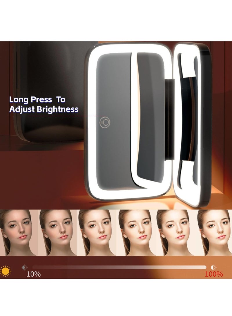 Makeup Mirror with 9 Dimmable LED Bulbs, Portable Lighted Mirror with 3 Colors Dimmable Lightning, Tabletop Mirror with 5X Magnification, Travel mirror