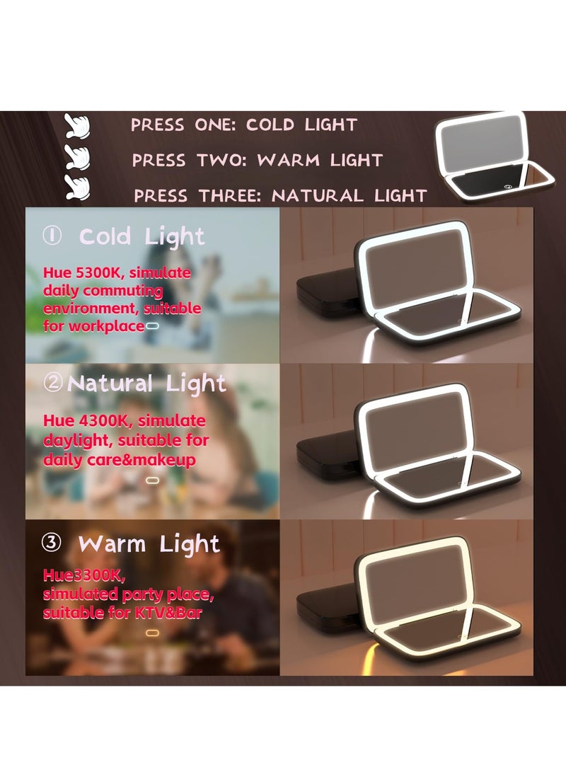 Makeup Mirror with 9 Dimmable LED Bulbs, Portable Lighted Mirror with 3 Colors Dimmable Lightning, Tabletop Mirror with 5X Magnification, Travel mirror