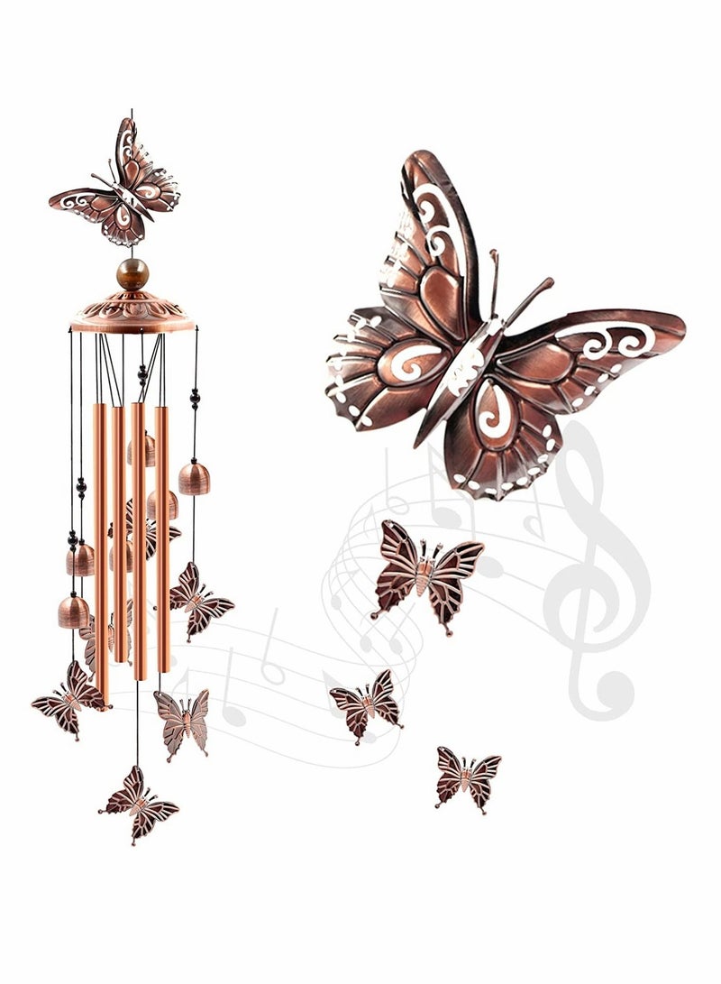 Butterfly Wind Chimes, Wind Chimes for Outside with 4 Aluminum Tubes and 6 Bells