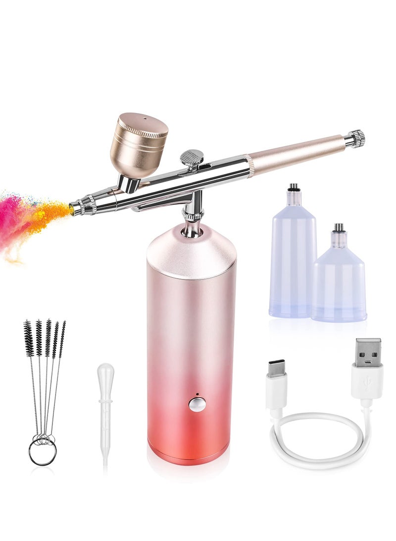 Cordless Airbrush Kit, Portable Mini Air Brush Gun Handheld Rechargeable Painting Kit with 2 Cups with Compressor Nano Spray Instrument for Makeup, Decorating, Model Coloring, Nail Art, Tattoo, Art