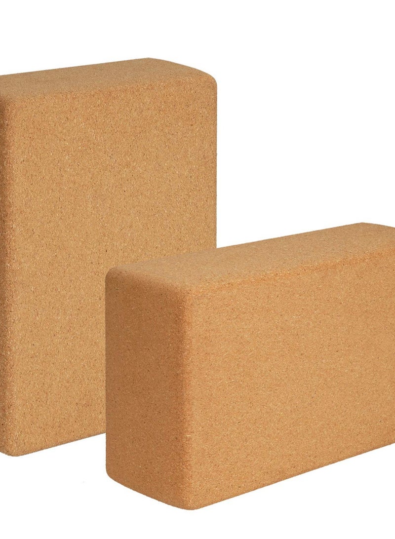 Set of 2 Cork Yoga Blocks for Enhanced Strength, Balance & Flexibility - 9 x 5.9 x 3 inches