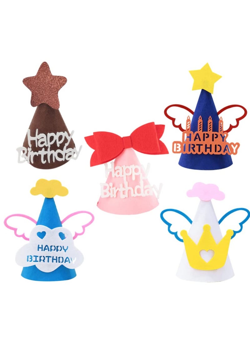 5 Pack Happy Birthday Cone Party Hats Paper Bow Tie Glitter Star Wing Cloud Mini Girls Princess Headband Crown for Children Adults Pets