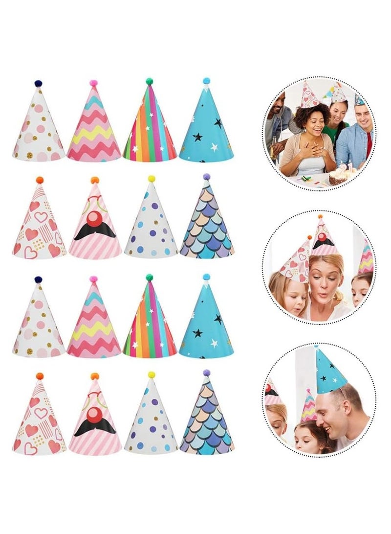 Fun Party Cone Hats, Xxl Hat Kids Party Pom Pom Cone Party for Birthday Party and Diy Crafts Party Supplies for Group Activities Games and Decorations Hats Mini Hat