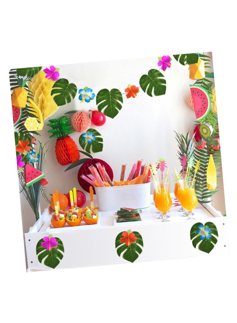 Tropical Luau Party Decoration Pack, Hawaiian Beach Theme Party Favors Luau Party Supplies (83 PCS), Including Green Hawaiian Table Skirt, Pineapple, Flamingo, Leaf, Flower, Small Umbrella, Straw