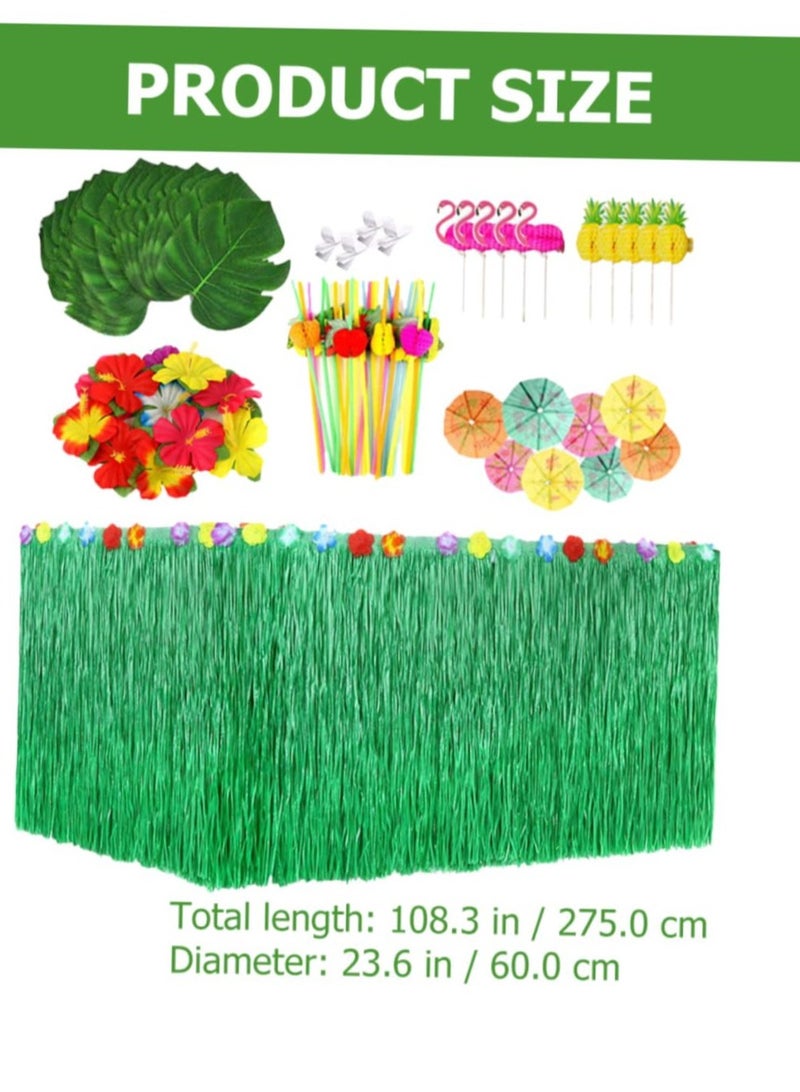 Tropical Luau Party Decoration Pack, Hawaiian Beach Theme Party Favors Luau Party Supplies (83 PCS), Including Green Hawaiian Table Skirt, Pineapple, Flamingo, Leaf, Flower, Small Umbrella, Straw