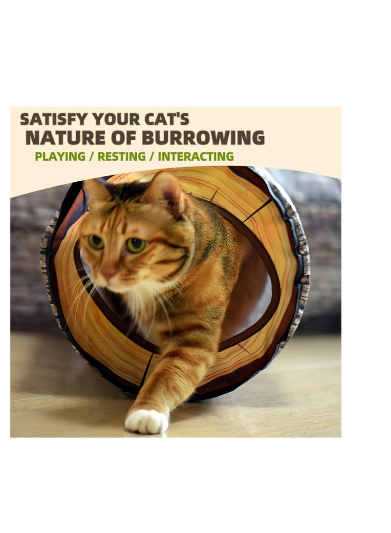 Cat Tunnels Collapsible Pet Tube, Interactive Tree Trunk Cat Activity Play Tunnels with Peek Holes Plush Bell Toys, Cat Play Tunnel Toy for Indoor Exercise, Tree Designs Cats Gift, L