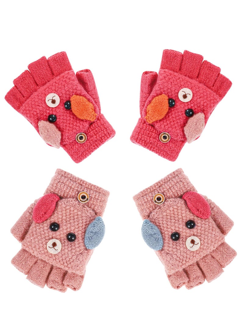 2 Pairs Children's Kids Half Finger Gloves Kids Warm Winter Gloves Fingerless Knitted Warm Winter Gloves for Boy Girl