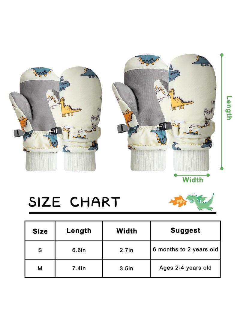 Thermal Waterproof Kids Ski Gloves with Dinosaur Pattern, Plush Lined Mittens for Toddlers & Boys, Perfect for Winter Outdoor Activities, M Size