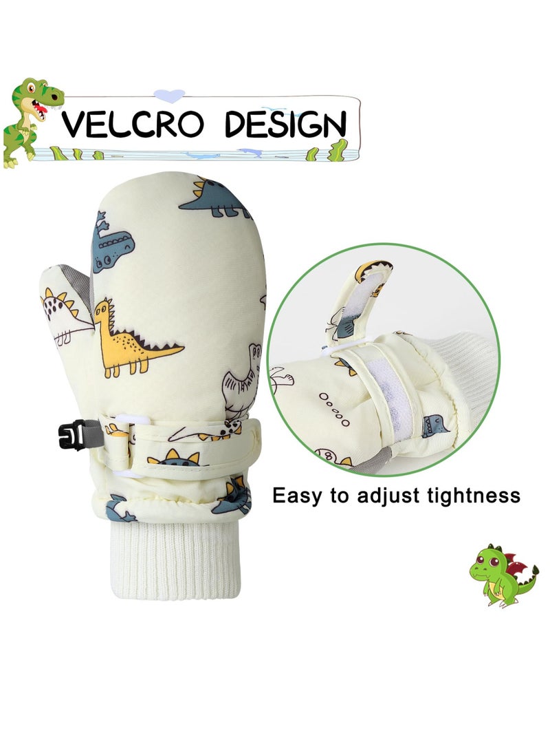 Thermal Waterproof Kids Ski Gloves with Dinosaur Pattern, Plush Lined Mittens for Toddlers & Boys, Perfect for Winter Outdoor Activities, M Size