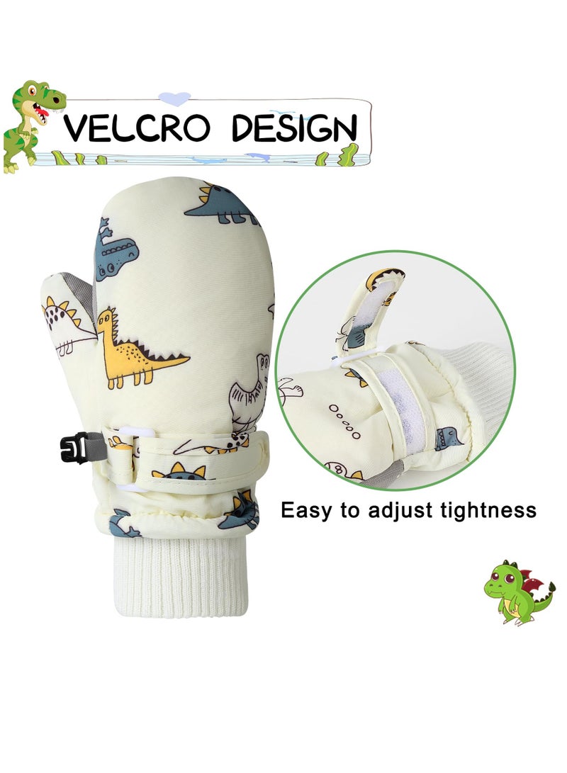 Kids Ski Gloves, Toddle Thermal Snow Waterproof Gloves, Dinosaur Pattern With Plush Lining Winter Ski Mittens for Toddlers Boys Kids Baby Outdoor Skiing Snowboarding, M Size