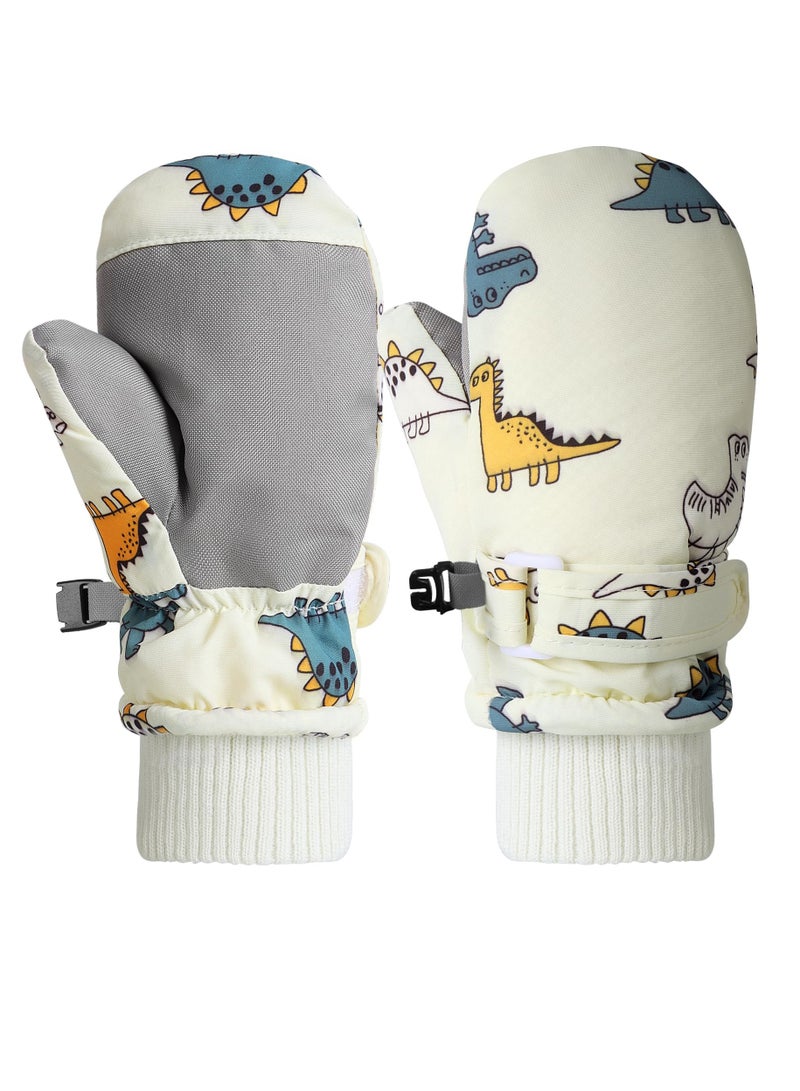 Kids Ski Gloves, Toddle Thermal Snow Waterproof Gloves, Dinosaur Pattern With Plush Lining Winter Ski Mittens for Toddlers Boys Kids Baby Outdoor Skiing Snowboarding, M Size