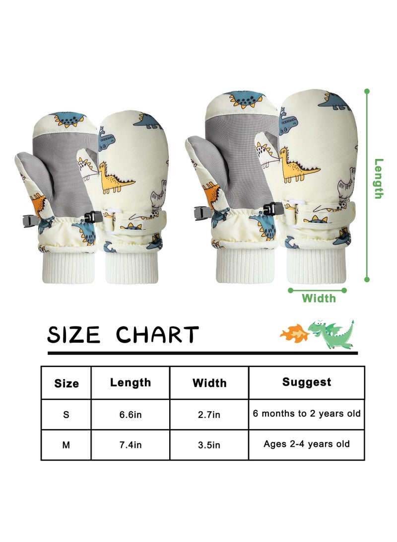 Thermal Waterproof Kids Ski Gloves with Dinosaur Pattern, Plush Lined Mittens for Toddlers & Boys, Perfect for Winter Outdoor Activities, M Size