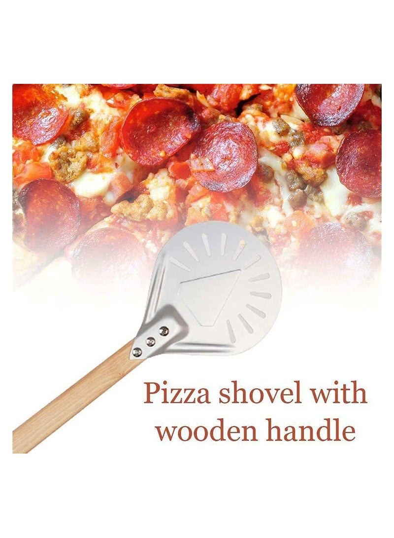 Round Perforated Pizza Peel Aluminum Material Non Durable Turning Detachable Wood Handle