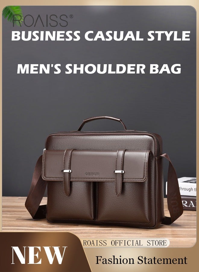 Simple Business High Capacity Handbag for Men High End PU Leather Multiple Pockets Crossbody Bags Mens Waterproof Scratch-Resistant Wear-Resistant Casual Briefcase with Quality Hardware