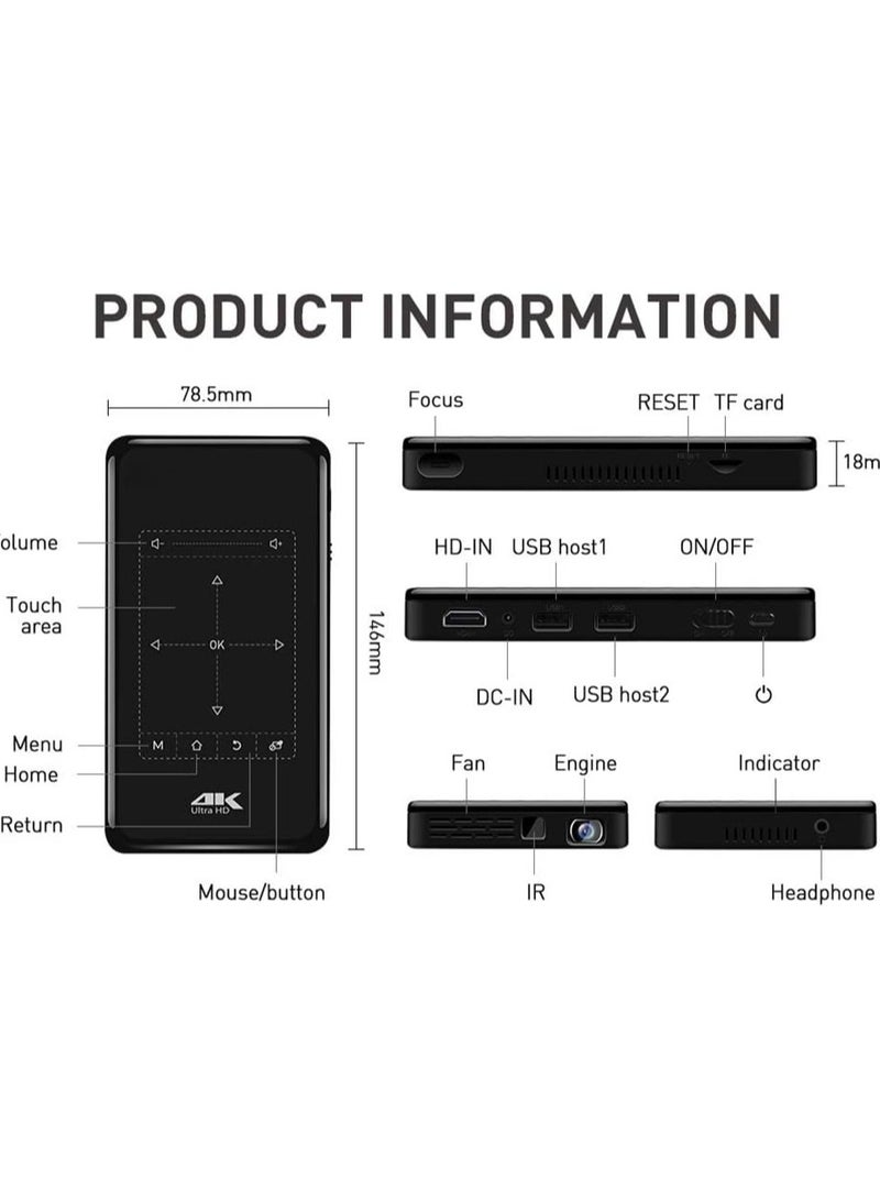 4K Mini Projector With WiFi And Bluetooth Built In Android Rechargeable Portable Outdoor Projector Support 4K Video Decoding For Mobile Laptop Smart Phone