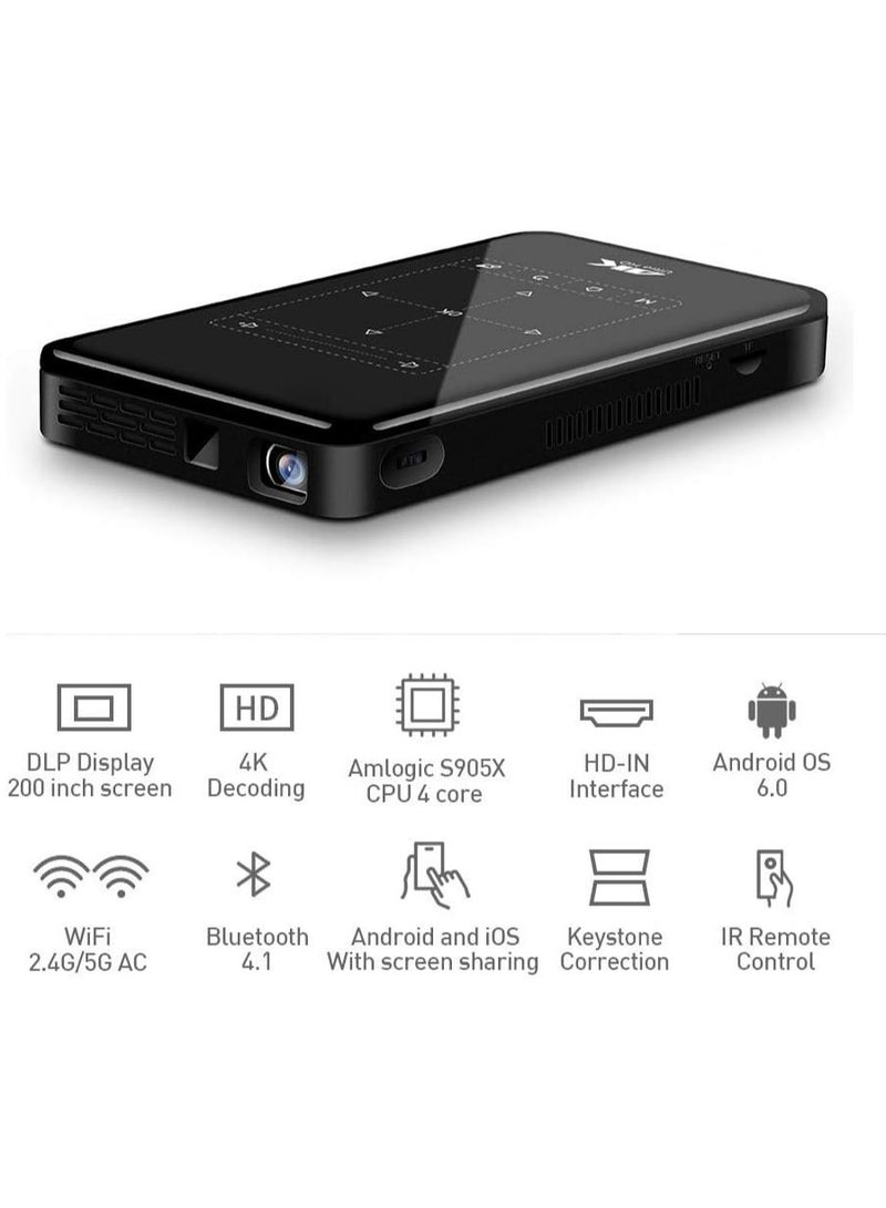 4K Mini Projector With WiFi And Bluetooth Built In Android Rechargeable Portable Outdoor Projector Support 4K Video Decoding For Mobile Laptop Smart Phone