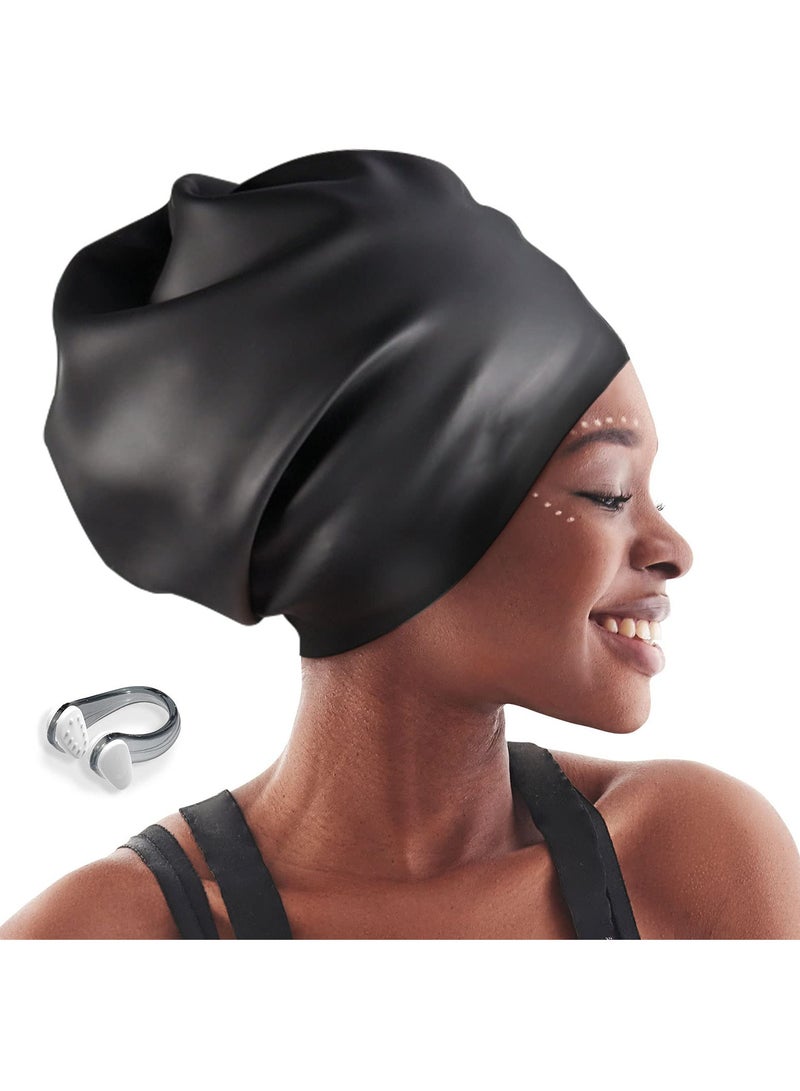 Extra Large Swim Cap, Braids and Dreadlocks Extensions Weaves Long Hair, Waterproof Silicone Cover Ear Bath Pool Shower Swimming Cap for Adult Youth to Keep Hair Dry, Easy to Put On and Off