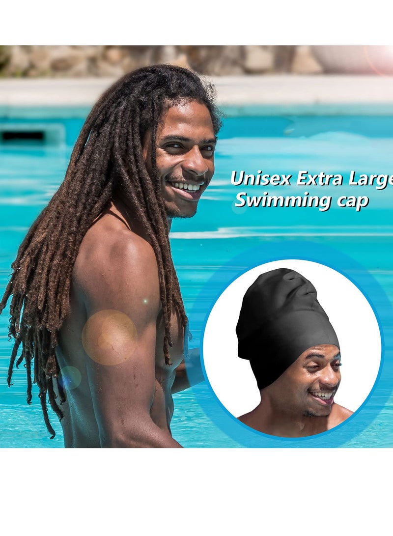 Extra Large Swim Cap, Braids and Dreadlocks Extensions Weaves Long Hair, Waterproof Silicone Cover Ear Bath Pool Shower Swimming Cap for Adult Youth to Keep Hair Dry, Easy to Put On and Off