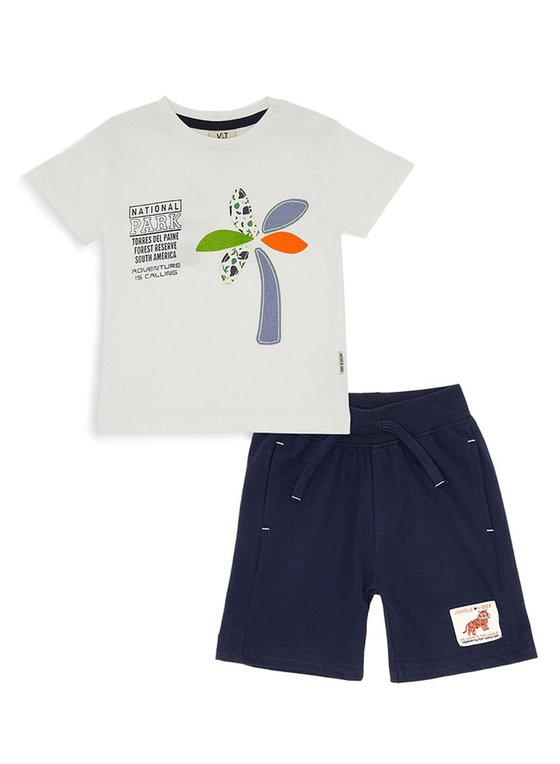 2-Piece Summer Outfit Set Navy & ivory for Baby Boys - T-Shirt & Shorts