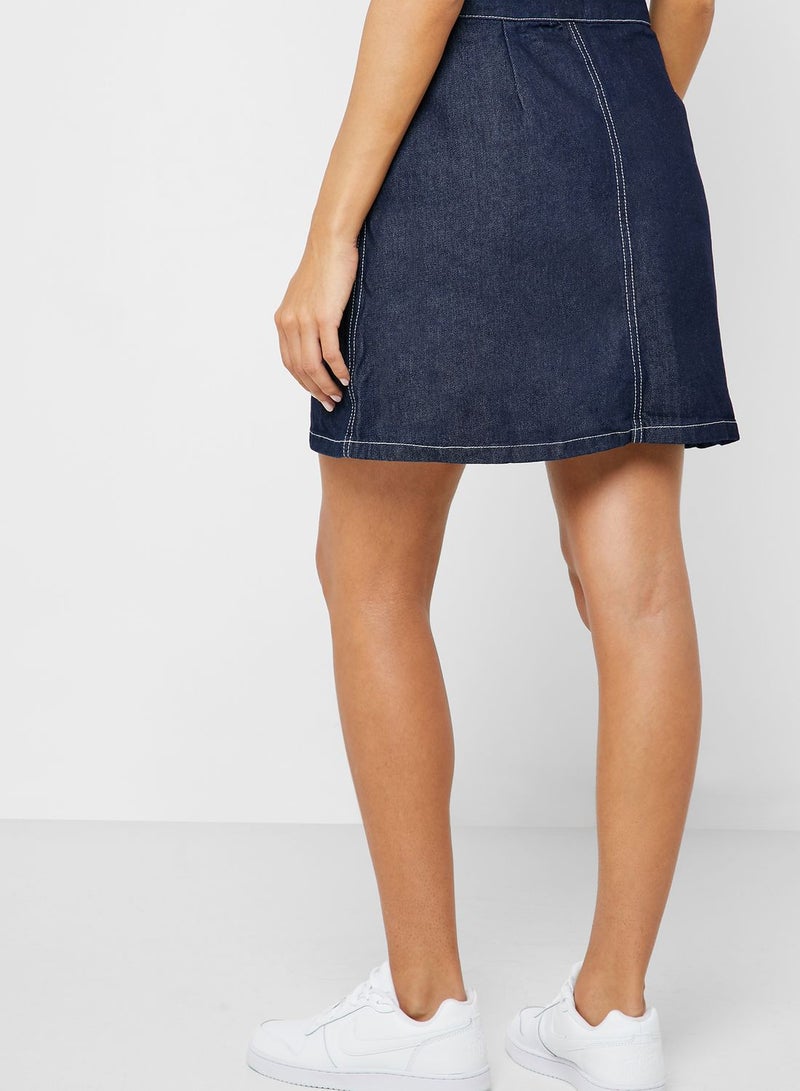Contrast Stitch Denim Skirt
