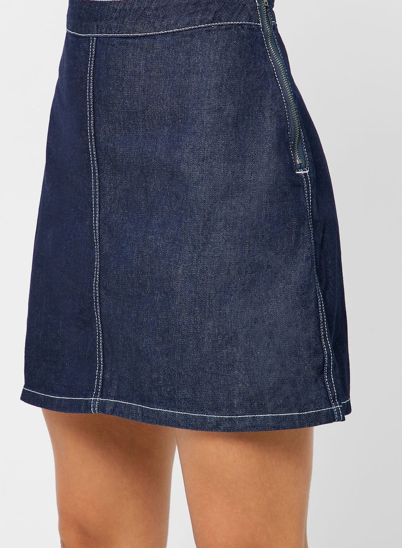 Contrast Stitch Denim Skirt