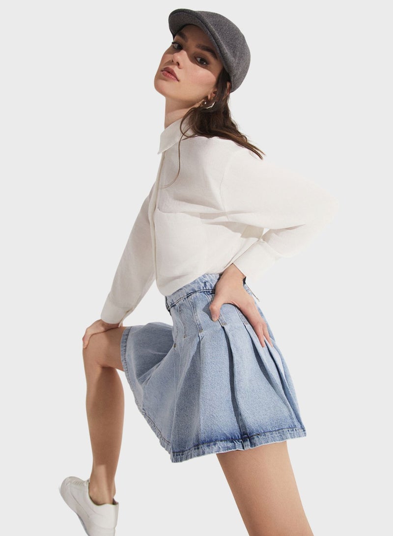 Tiered Denim High Waist Skirt