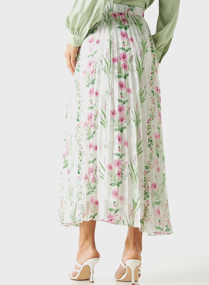 Floral Print Pleated Skirt