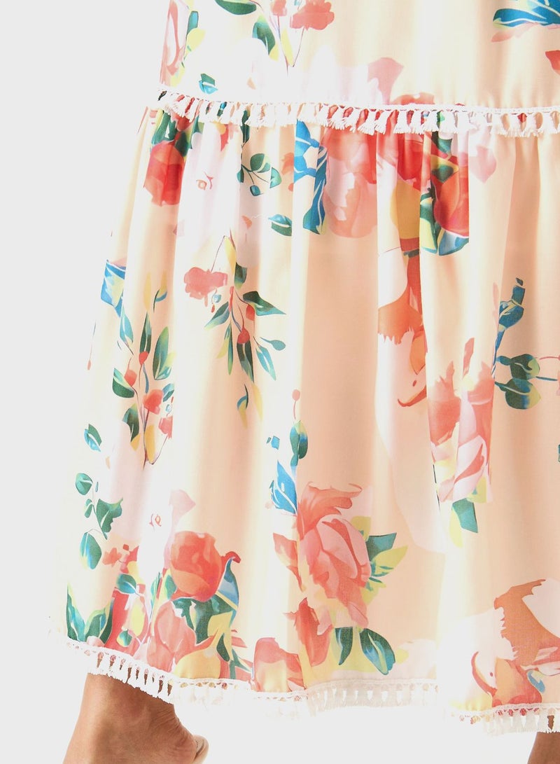 Floral Print Tiered Skirt