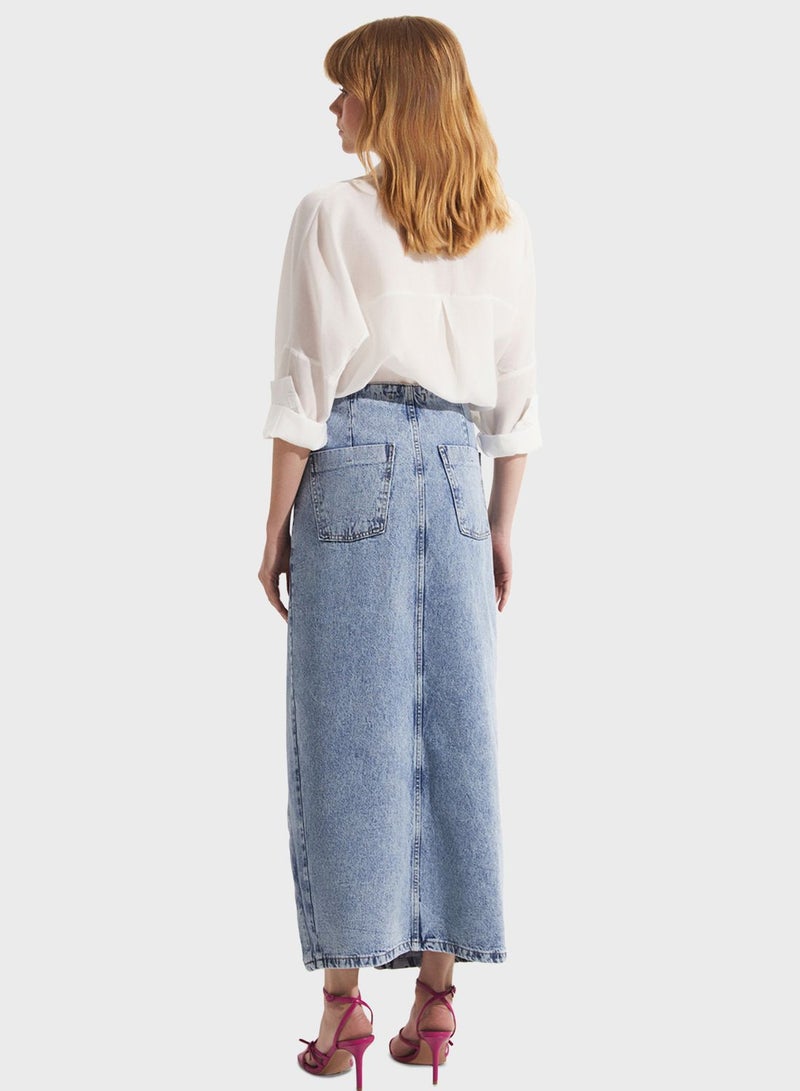 Button Detail Denim Skirt