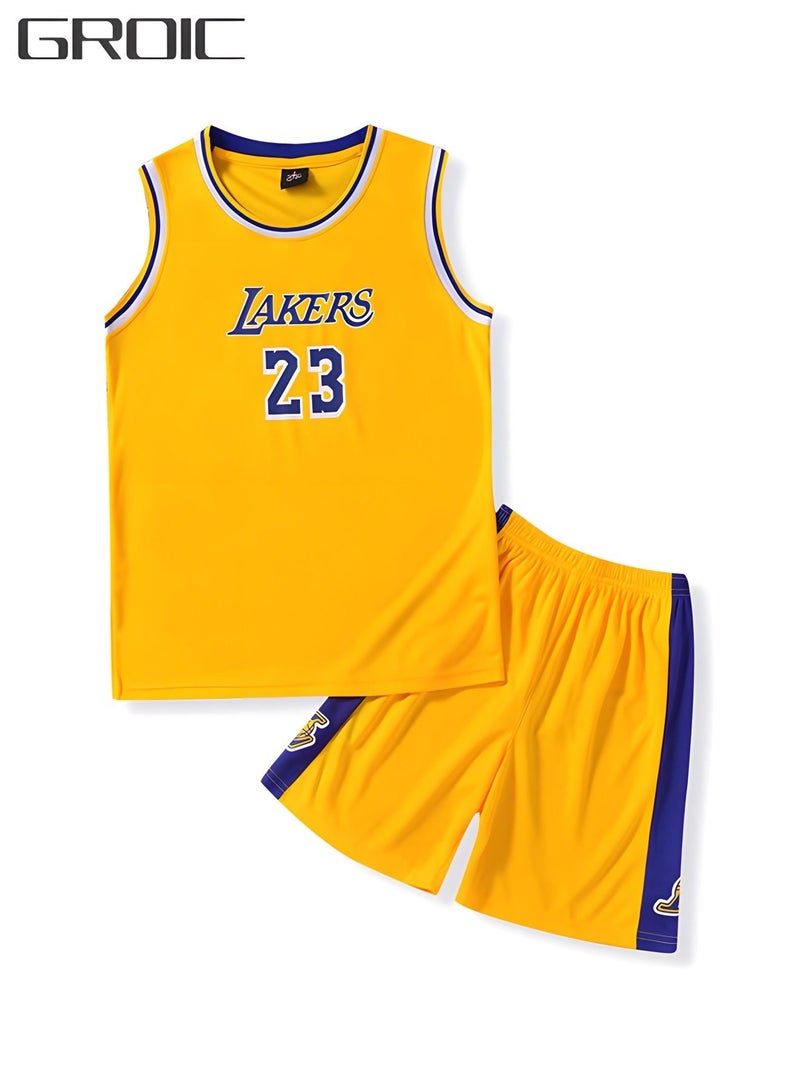 Children's Jersey - NBA Lakers #23 Basketball Jersey, Sportswear Universal Sleeveless T-Shirt Shorts Jersey Set,Sports Suits Top+Shorts Set Kids Tracksuits