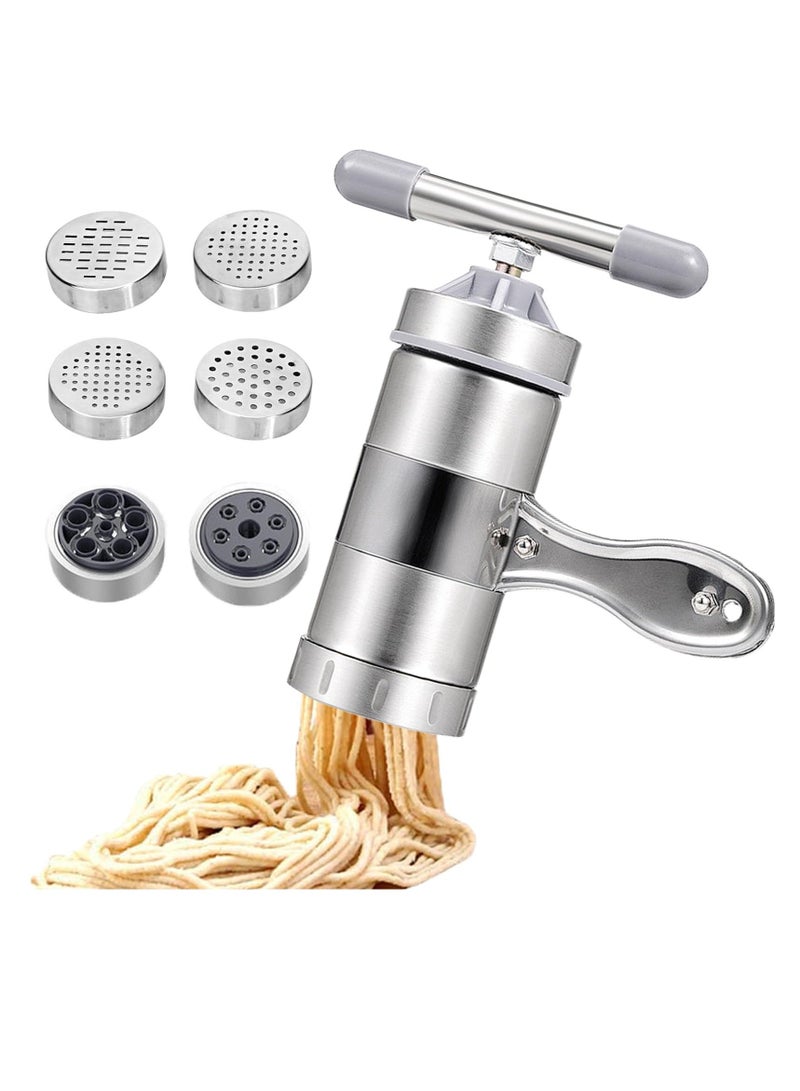 Pasta Maker Noodle Maker with 6 Mould Manual Pasta Machine Stainless Steel Ramen Noodle Press Spaghetti Maker Portable Pasta Machine Tools Suitable for Travel Picnic Camping Home