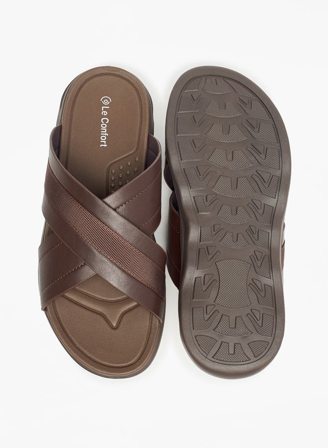 Textured Slip-On Cross Strap Sandals