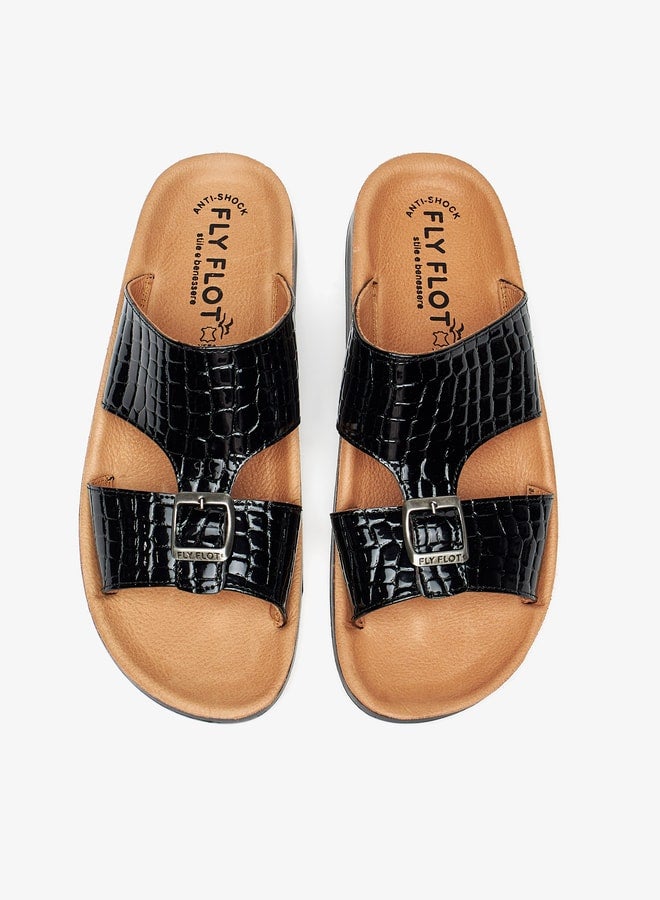 Men's Textured Slip-On Arabic Sandals with Buckle Detail