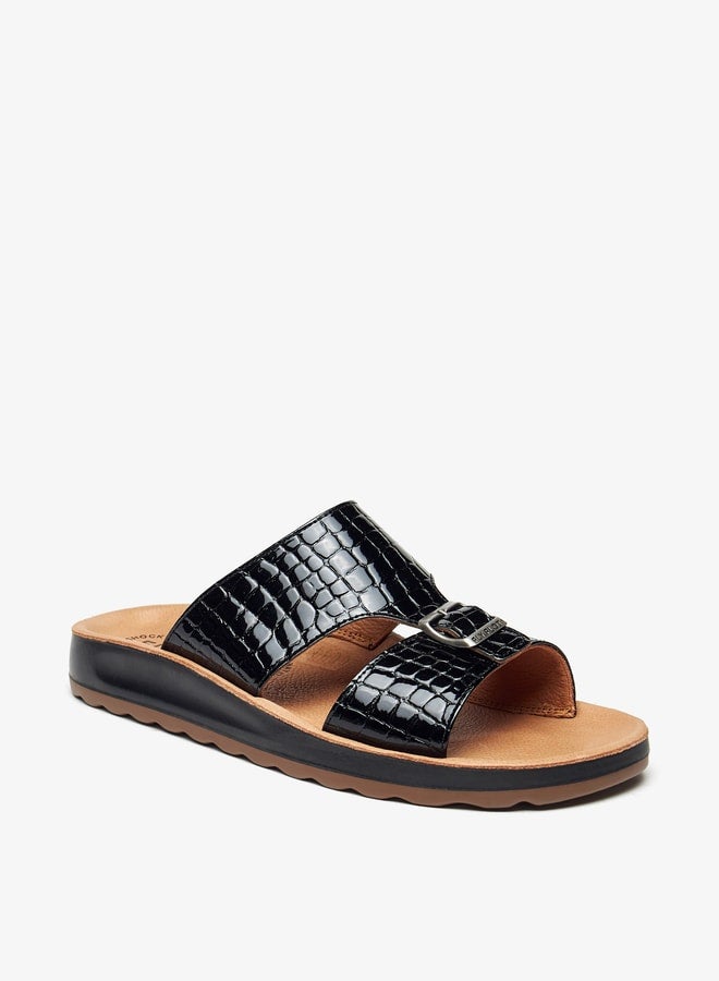 Men's Textured Slip-On Arabic Sandals with Buckle Detail