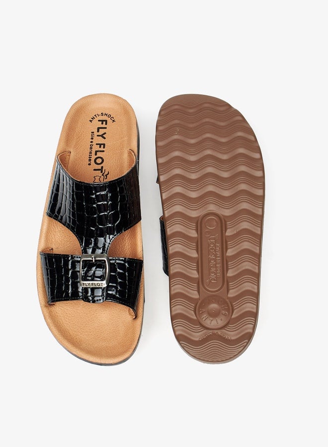 Men's Textured Slip-On Arabic Sandals with Buckle Detail